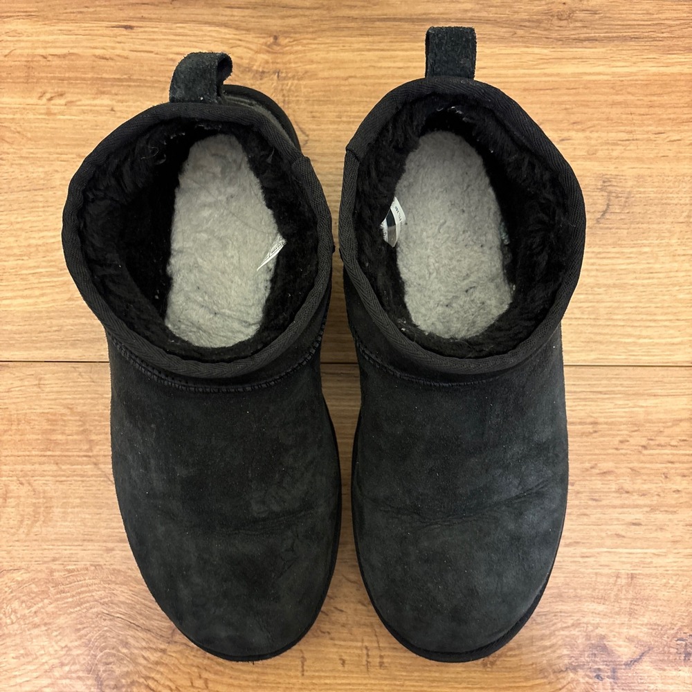 UGG Ultra Mini Classic Ankle Boot Black Suede Women Size 11 Winter Comfort Warm - Picture 5 of 10